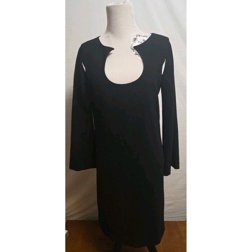 Diane Von Furstenberg Black Cut Out Front 3/4 Length Sleeve Dress Size Small